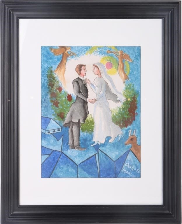 Lot 174260: AFTER MARC CHAGALL FRAMED WATERCOLOR PAINTING