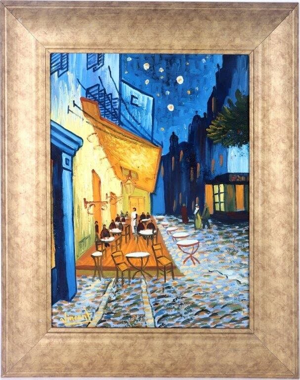 Lot 174262: AFTER VINCENT VAN GOGH "CAFE AT NIGHT" FRAMED OIL