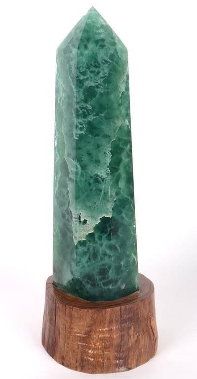 Lot 174338: 13" TALL GREEN FLUORITE OBELISK W/ WOOD STAND