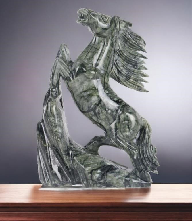 Lot 174340: 8.2 LB AUTHENTIC TREE JADE HORSE STATUE 11" TALL