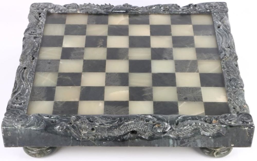 Lot 174351: SOLID JADE HAND-CARVED DRAGON CHESS BOARD