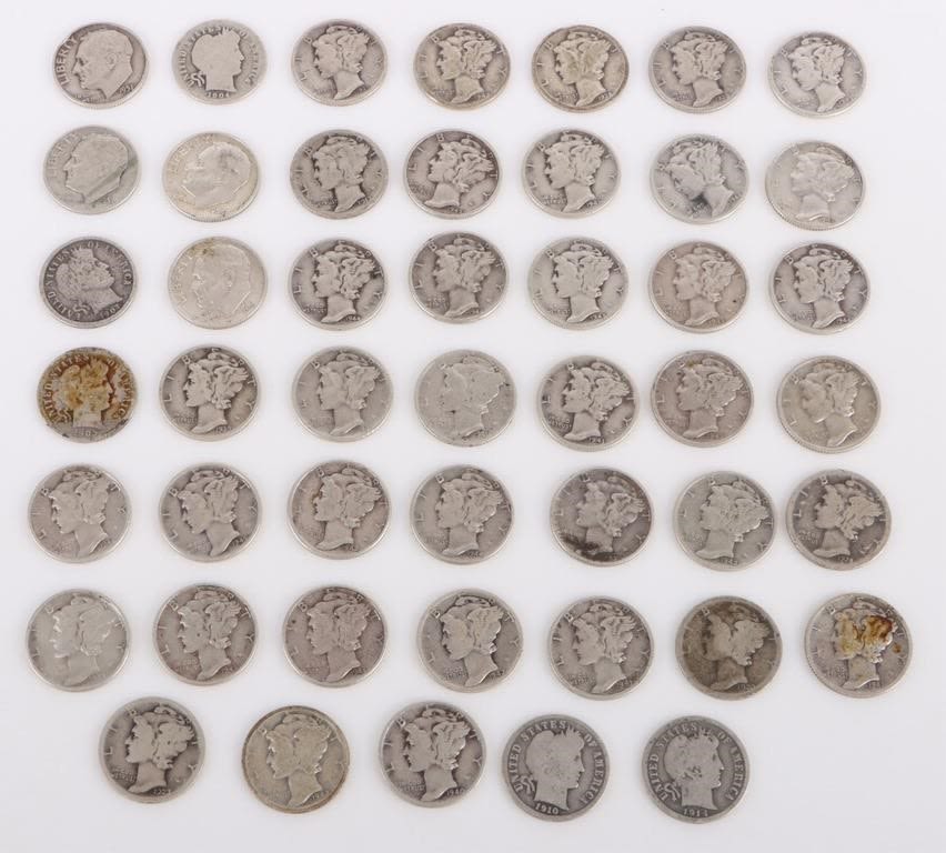 Lot 174354: 90% SILVER U.S. DIMES FROM 1917 TO 1964 - (47)