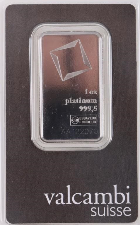 Lot 174359: 1OZ .999 FINE PLATINUM BAR - VALCAMBI SUISSE