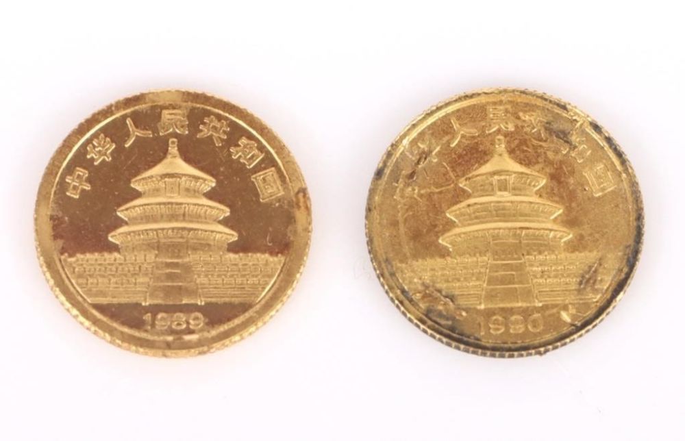 Lot 174361: 1/20TH OZ CHINESE GOLD PANDA COINS (2)