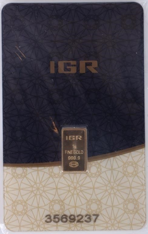 Lot 174364: 1 GRAM FINE GOLD BAR .999 GOLD - ELECTR. TESTED