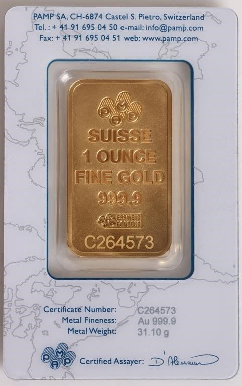 Lot 174367: 1 OZ FINE GOLD BAR PAMP .999 GOLD - ELECTR. TESTED