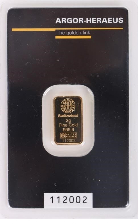 Lot 174369: 2 GRAM FINE GOLD BAR .999 GOLD - ELECTR. TESTED