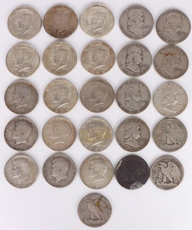 Lot 174373: $13 FACE VALUE 90% SILVER HALF DOLLARS