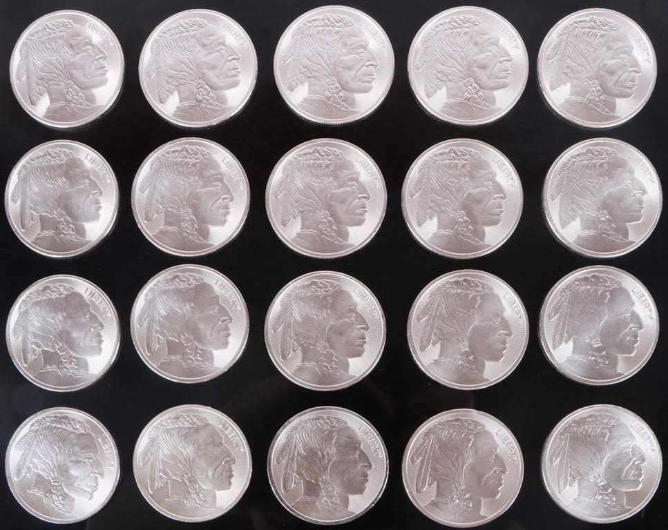 Lot 174396: .999 FINE SILVER BUFFALO ROUNDS BULLION QTY: 20