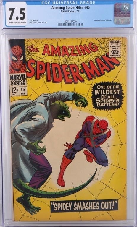 Lot 174292a: AMAZING SPIDER-MAN #45 (3RD LIZARD) CGC 7.5