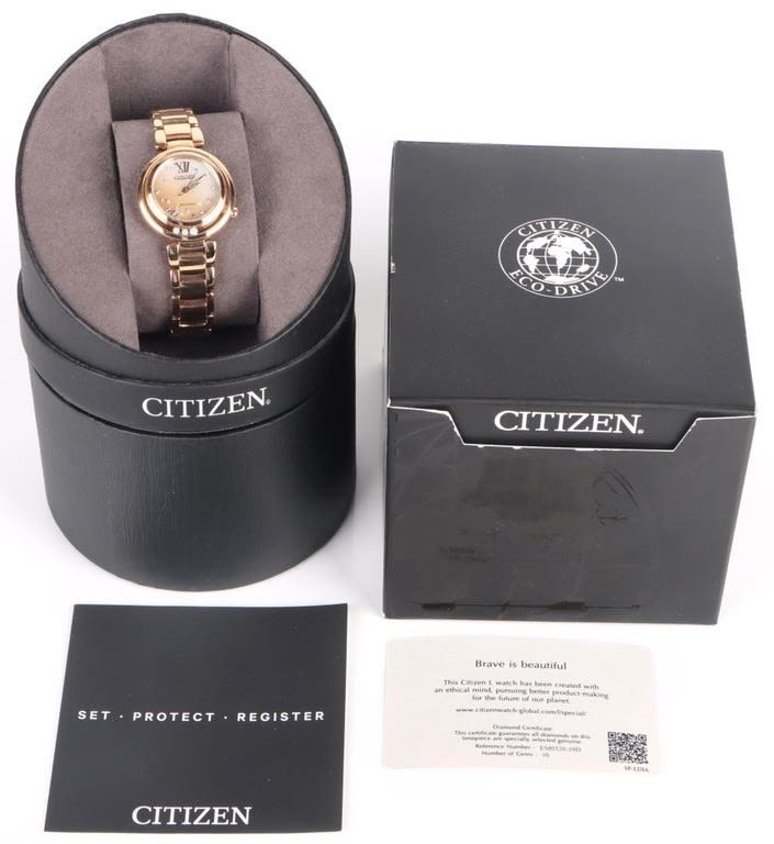 Lot 174096a: NEW CITIZEN ECO DRIVE SUNRISE DIAMOND WATCH