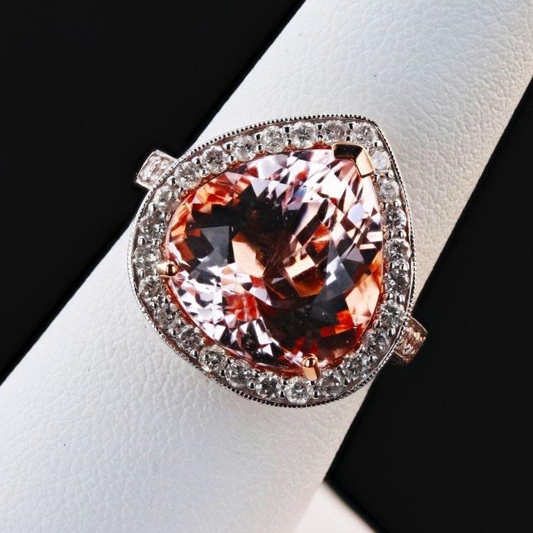 Lot 174135a: 7.43CT MORGANITE & 1.27CTW DIA 14K ROSE GOLD RING