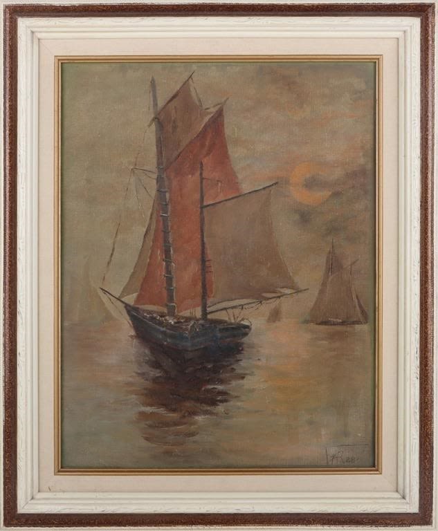 Lot 175229: 1928 ROBERT FALK ORIGINAL OIL SAILBOAT PAINTING