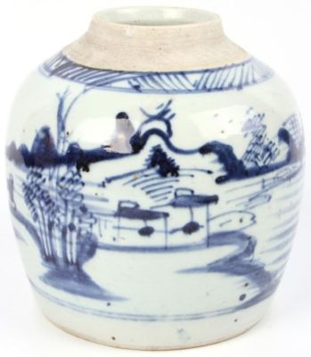 ANTIQUE ASIAN BLUE & WHITE PORCELAIN VASE. Antique Asian blue and white porcelain vase.Size: 
