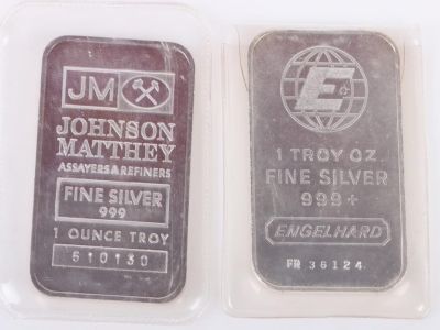 .999 FINE SILVER ONE TROY OUNCE BARS - (2). 0.999 fine silver one troy ounce bars to include one 