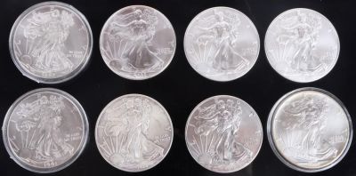 .999 FINE SILVER 1 OZ EAGLES ROUNDS - LOT OF 8. .999 fine silver 1oz eagle rounds to include one 