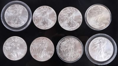 .999 FINE SILVER 1 OZ EAGLES ROUNDS - LOT OF 8. .999 fine silver 1oz eagle rounds to include one 