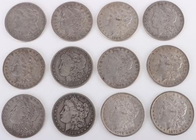 90% SILVER MORGAN SILVER DOLLARS - LOT OF 12. 90% silver Morgan silver dollars - lot of 12 to 