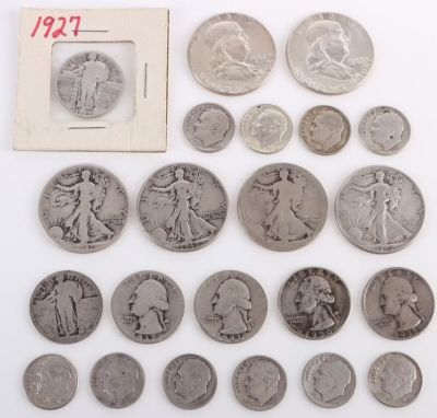 90% SILVER COLLECTIBLE COINS - LOT OF 22. 90% silver collectible coins to include one 1927 