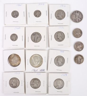 SILVER ASSORTED U.S. COINS FROM 1927-1968 - (16). Silver assorted U.S. coins from 1927-1968 to 