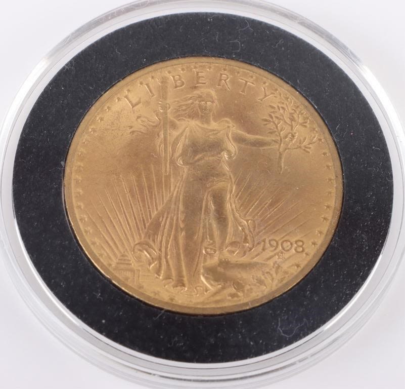 Lot 176170: 1908 SAINT GAUDENS DOUBLE EAGLE $20 GOLD COIN