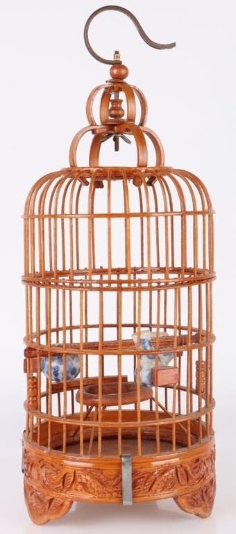 Lot 176413: WOODEN HAND CARVED ASIAN BIRD CAGE