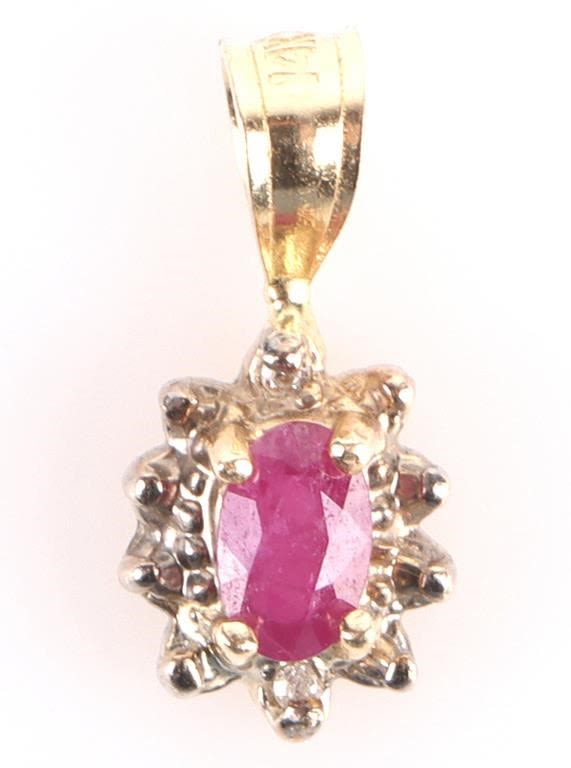 Lot 177153: 14K YELLOW GOLD DIAMOND RUBY LADIES PENDANT
