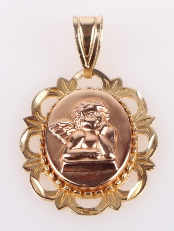 Lot 177157: 14K YELLOW & ROSE GOLD RELIGIOUS ANGEL PENDANT