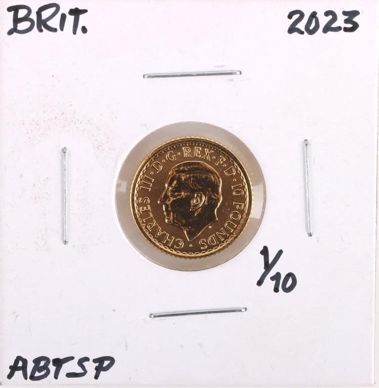 Lot 177249: 1/10OZ 2023 FINE GOLD ROYAL MINT BRITANNIA BU COIN