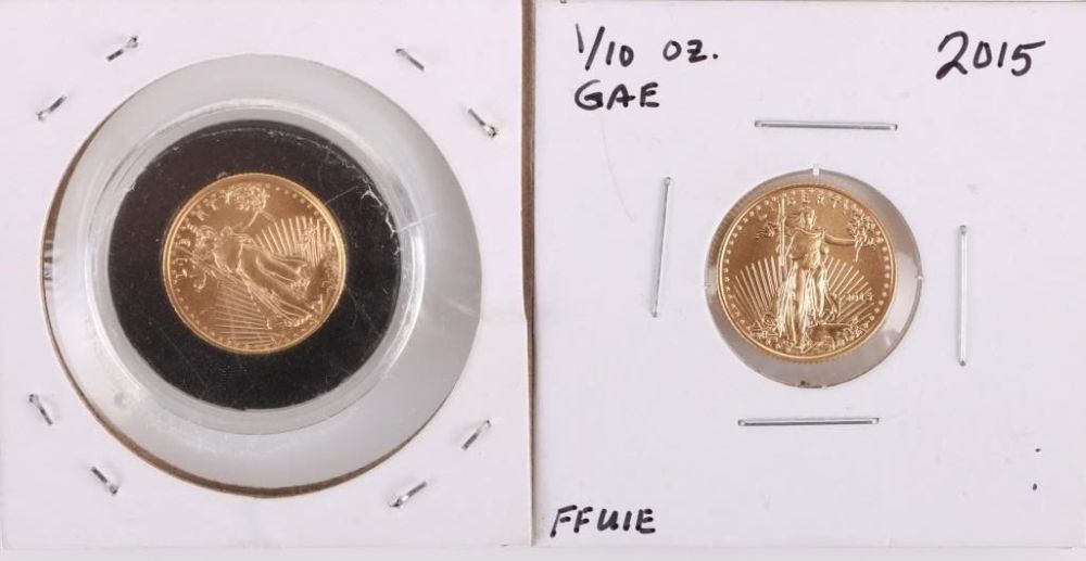 Lot 177254: .999 FINE GOLD 1/10OZ AMERICAN EAGLES TYPES 1 & 2