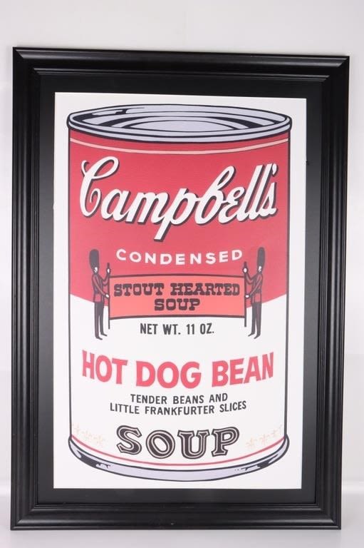 Lot 177267: ANDY WARHOL SIGNED CAMPBELL HOTDOG BEAN SOUP PRINT