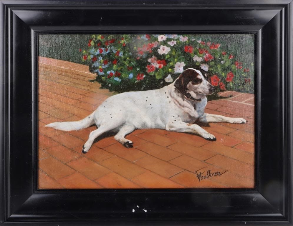 Lot 177269: FAULKNER ORIGINAL RECLINING DOG OIL PAINTING