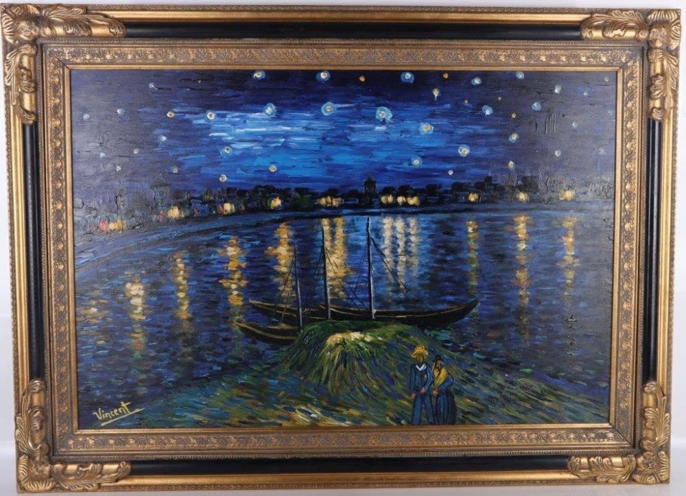 Lot 177287: VINCENT VAN GOGH OIL PAINTING THE RHONE (AFTER)