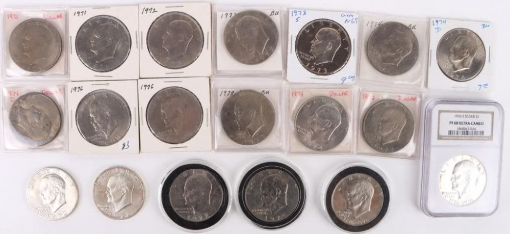 Lot 177288: 40% SILVER IKE EISENHOWER DOLLARS - LOT OF 18