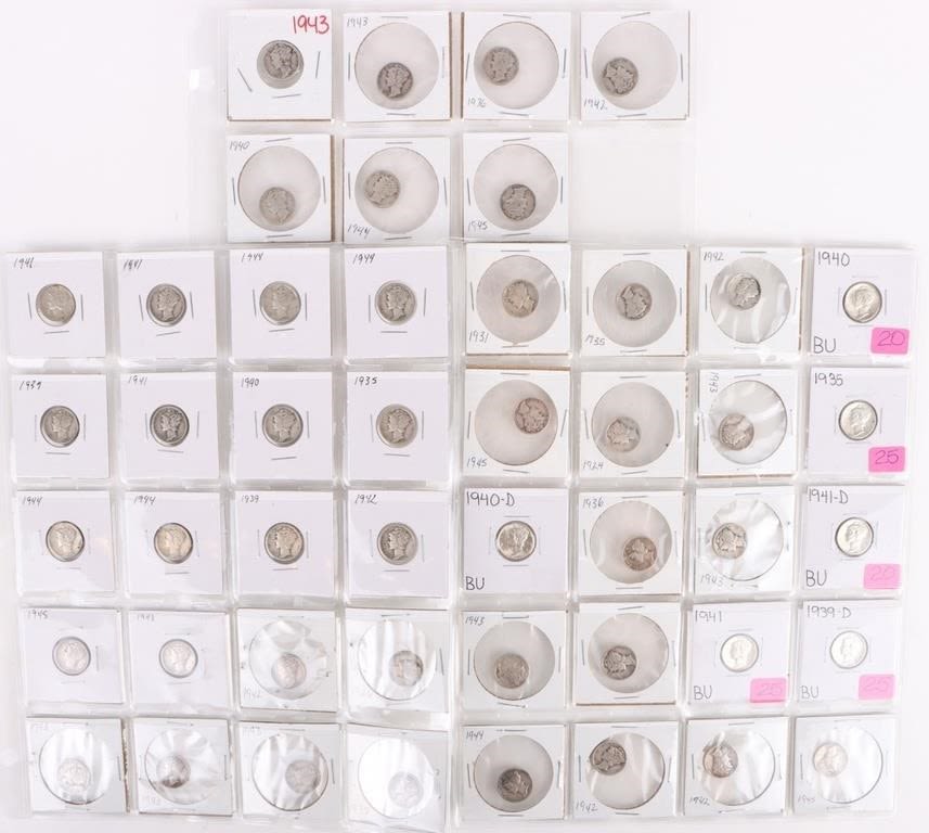 Lot 177289: 90% SILVER COLLECTIBLE US BARBER DIMES - LOT OF 47