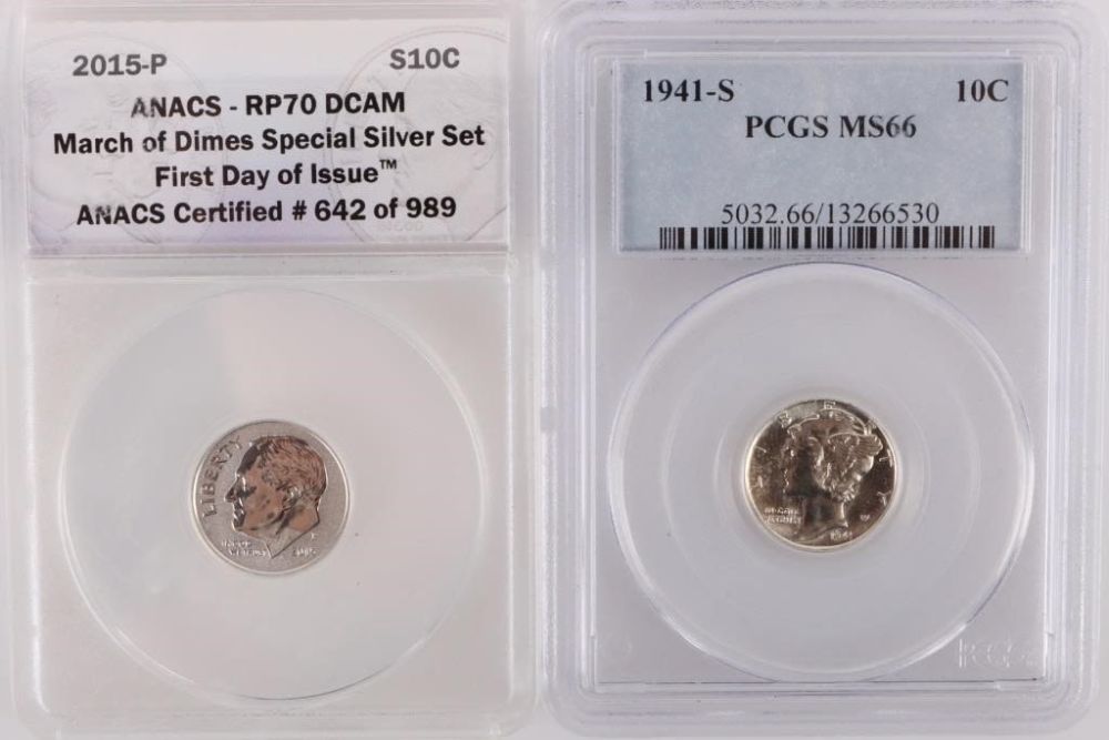 Lot 177293: 1941-S PCGS MS66 DIME & 2015-P RP70 DCAM DIME (2)