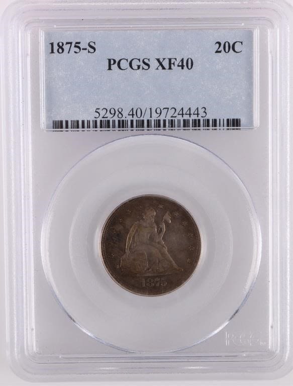 Lot 177297: 1875-S SILVER SEATED LIBERTY 20C PSGS XF40 COIN
