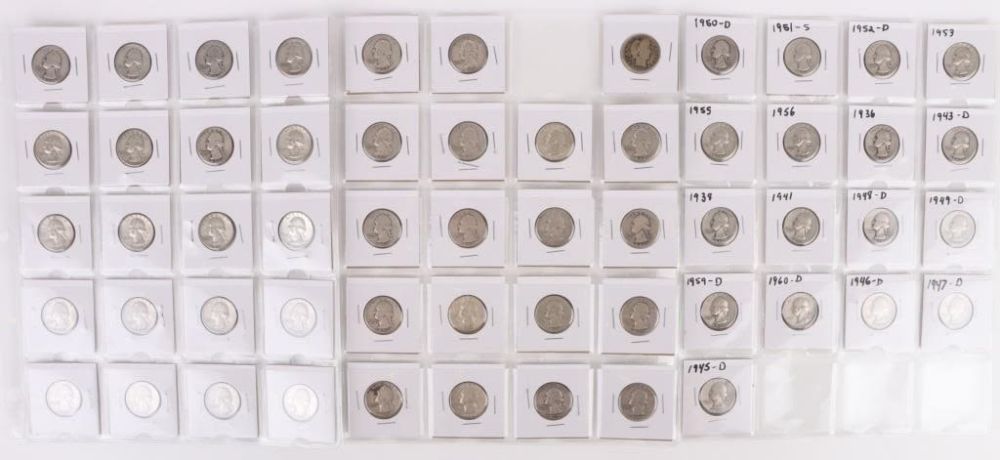 Lot 177298: 90% SILVER COLLECTIBLE UNITED STATES QUARTERS (56)