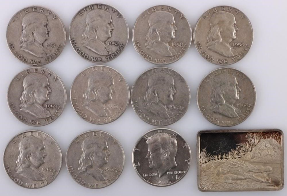 Lot 177306: ASSORTED SILVER U.S. HALF DOLLARS/BULLION - (12)