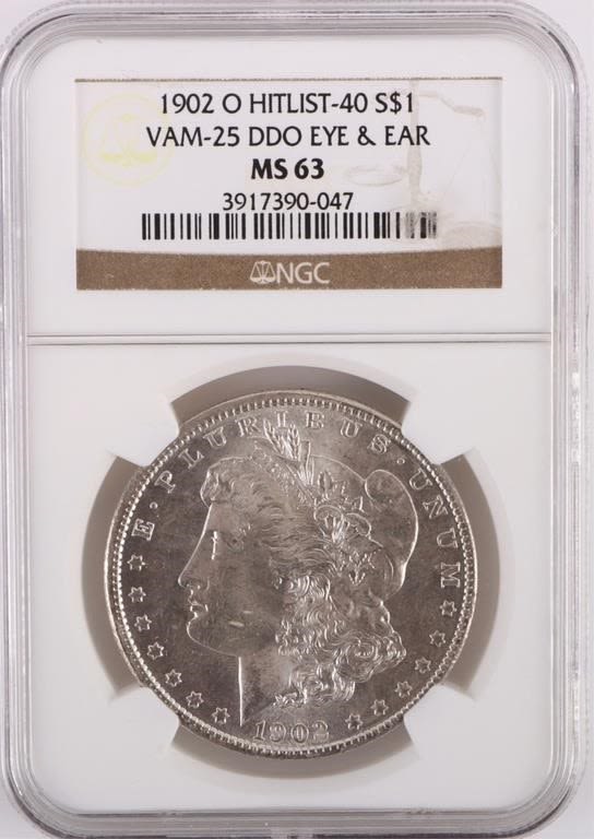 Lot 177308: 1902 O HITLIST-40 S $1 VAM-25 DDO EYE & EAR - MS63