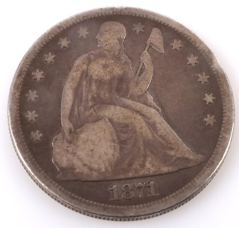 Lot 177316: 1871 SEATED LIBERTY SILVER DOLLAR COIN $1