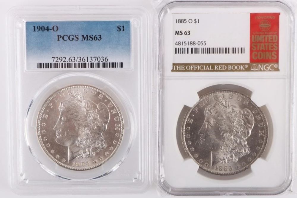 Lot 177320: 1904-O & 1885-O .90 SILVER GRADED MORGAN DOLLARS
