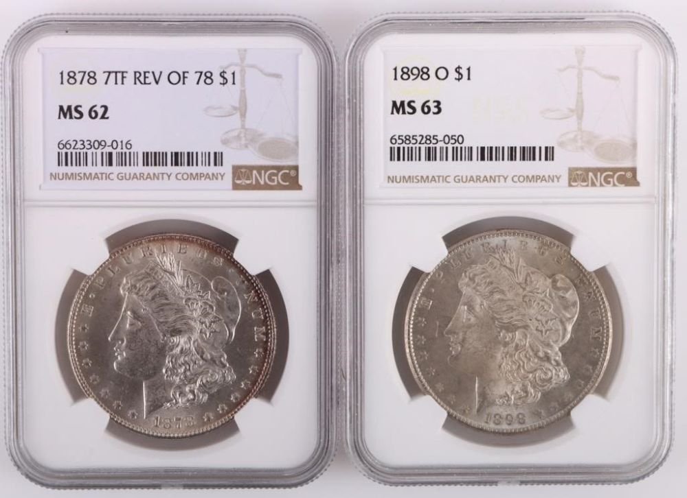 Lot 177321: 1878 & 1898-O .90 SILVER NGC GRADED MORGAN DOLLARS