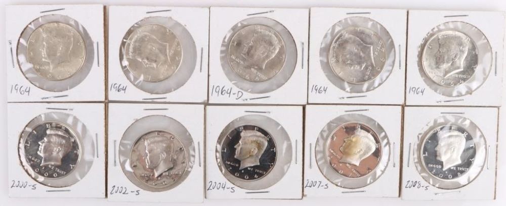 Lot 177337: 1964-2008 KENNEDY HALF DOLLARS - LOT OF 10