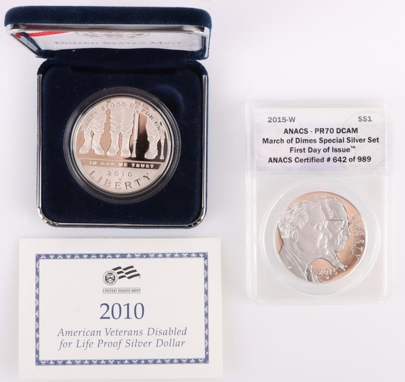 Lot 177338: SILVER MARCH OF DIMES & 2010 VETERANS DOLLAR