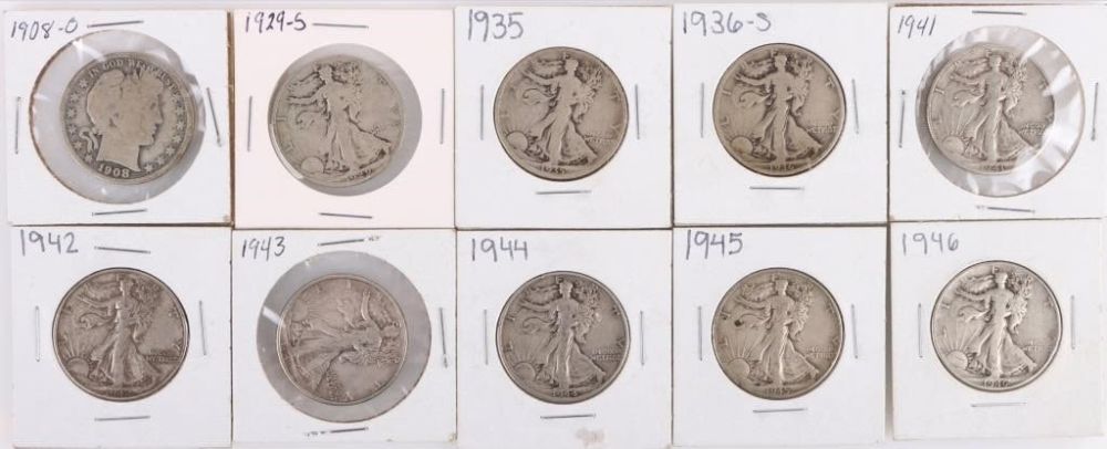 Lot 177339: 1908-1946 LIBERTY HALF DOLLARS - LOT OF 10