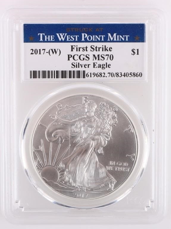 Lot 177344: 2017-W FIRST STRIKE FINE SILVER EAGLE PCGS MS70