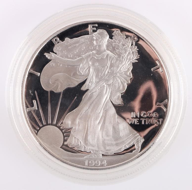 Lot 177345: 1994-P GEM CAMEO PROOF ASE OGP SILVER EAGLE COA