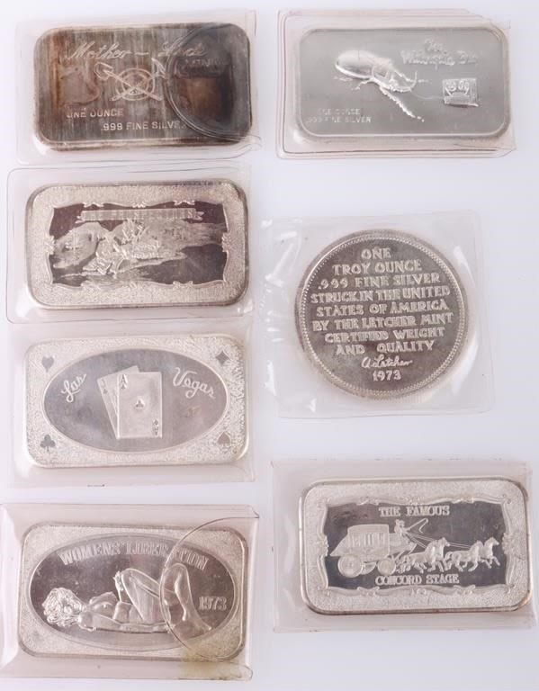Lot 177349: VINTAGE 0.999 FINE SILVER BULLION - (7)