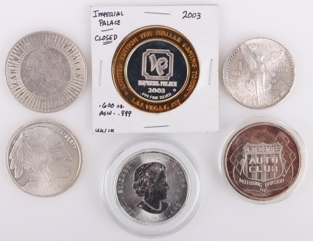 Lot 177356: .999 FINE SILVER COLLECTIBLE COINS - LOT OF 6